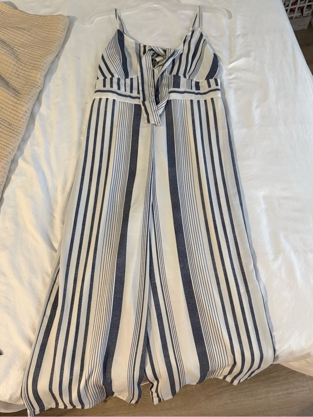 Marshalls Navy and White Vertical-Strip Jumpsuit